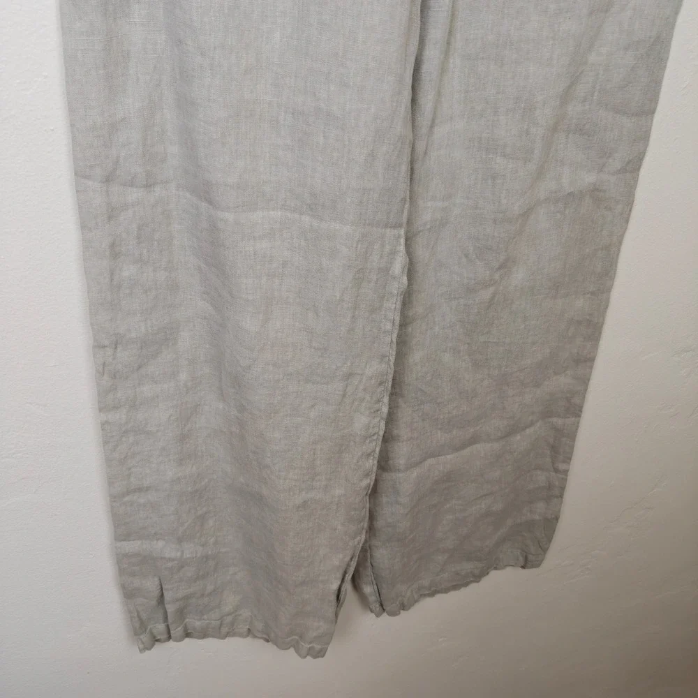 Zara Womens Pants Medium Grey Wide Leg High Rise Linen Blend Coastal Minimalist